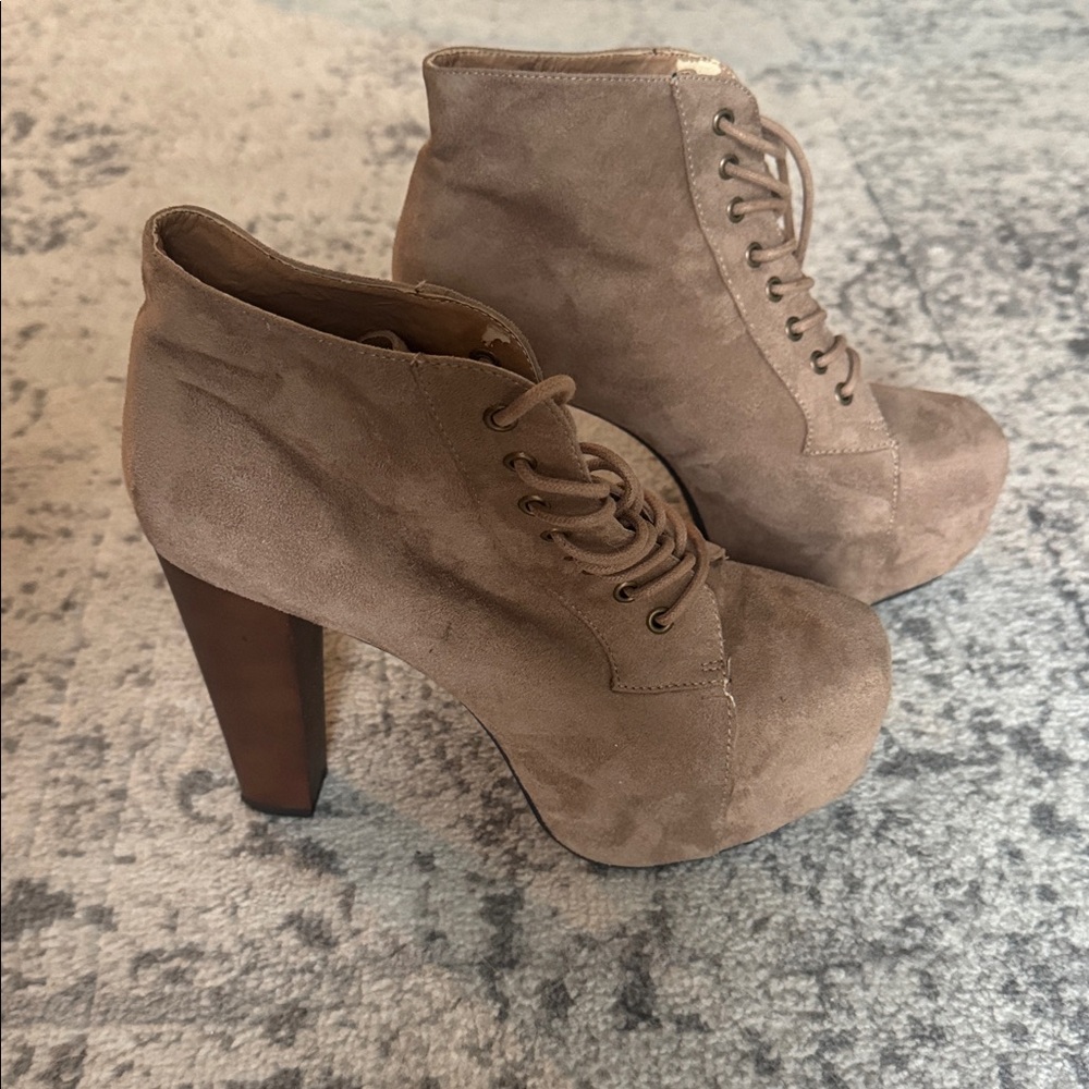 Tan Suede Platform Ankle Boots